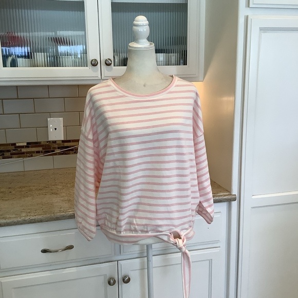 Pure Collection Pink & White Tie Front Pullover Sweatshirt Top Size 8/10 - Picture 1 of 10